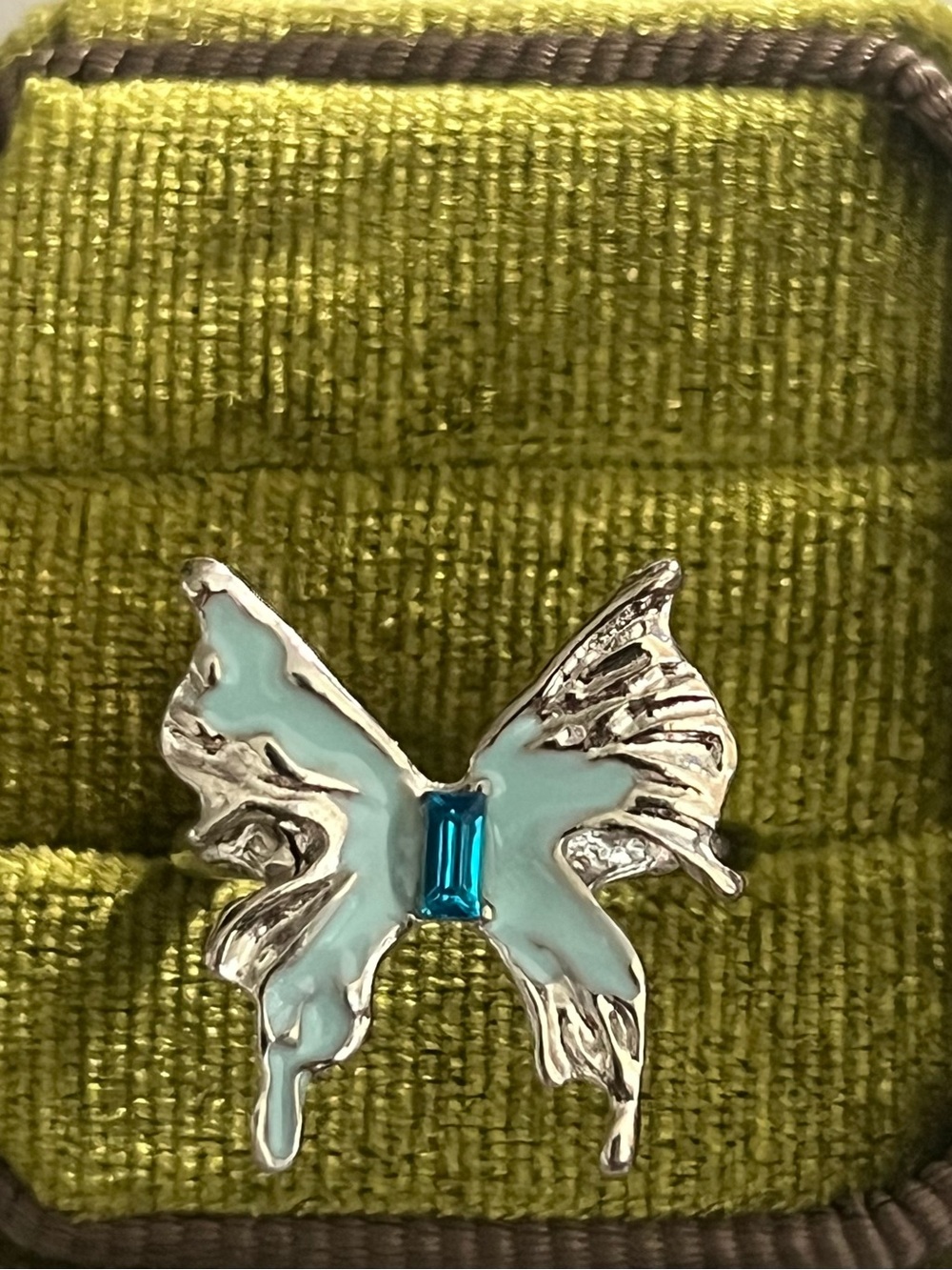 Whimsical Baby Blue Butterfly w/ Silver Accents Open Ring Size 6 NWT